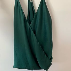 Emerald green satin crossed top
